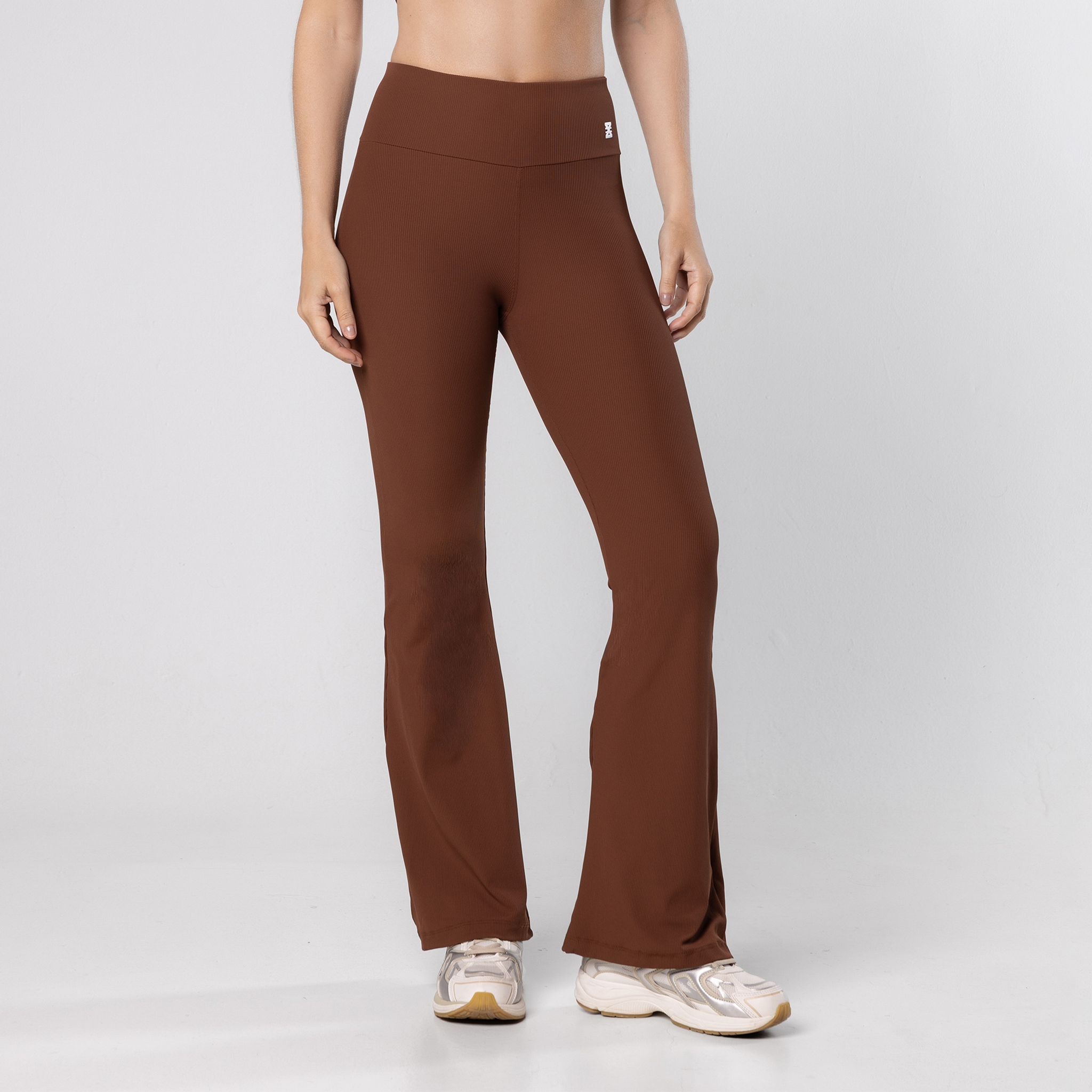 Calça Bailarina Flare Poliamida Canelado - Marrom Cappuccino P Calça Bailarina Flare Poliamida Canelado - Marrom Cappuccino P