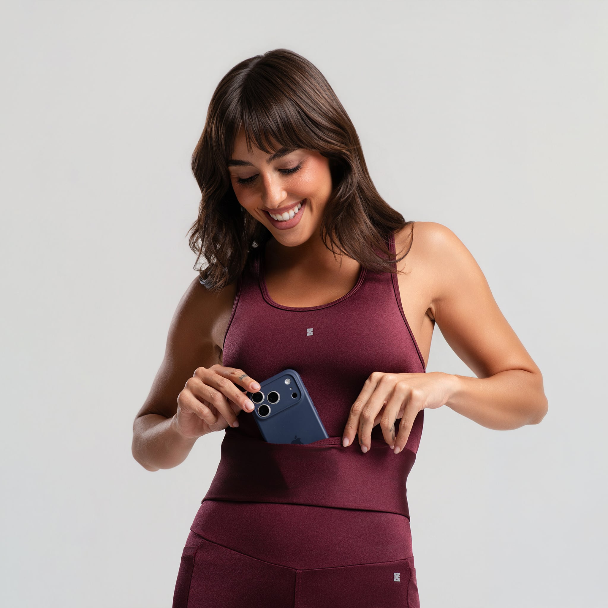 Top Corrida Bolso Feminino Fitness Cropped Longo Academia