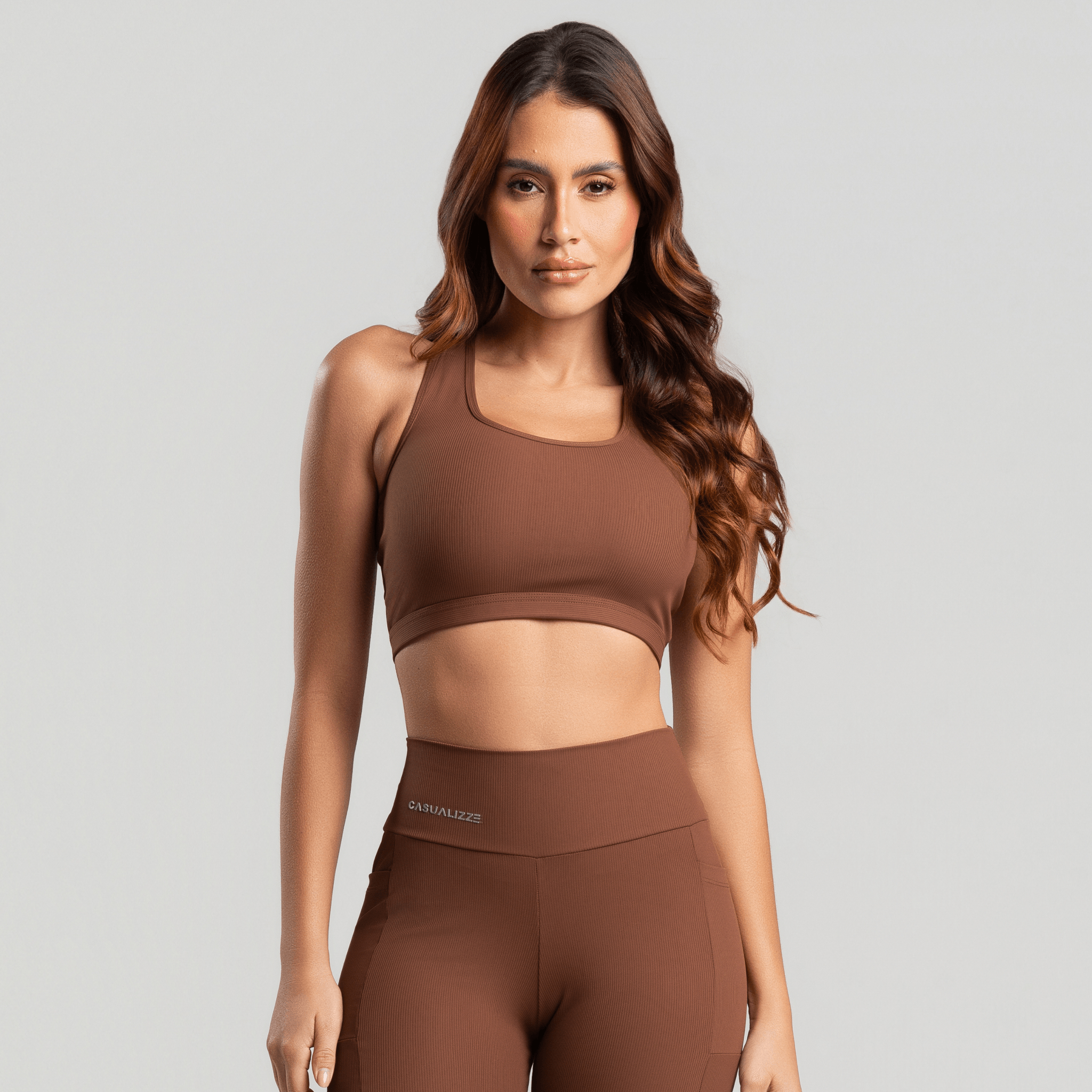 Kit 2 Tops Femininos Bolso Fitness Marrom e Preto