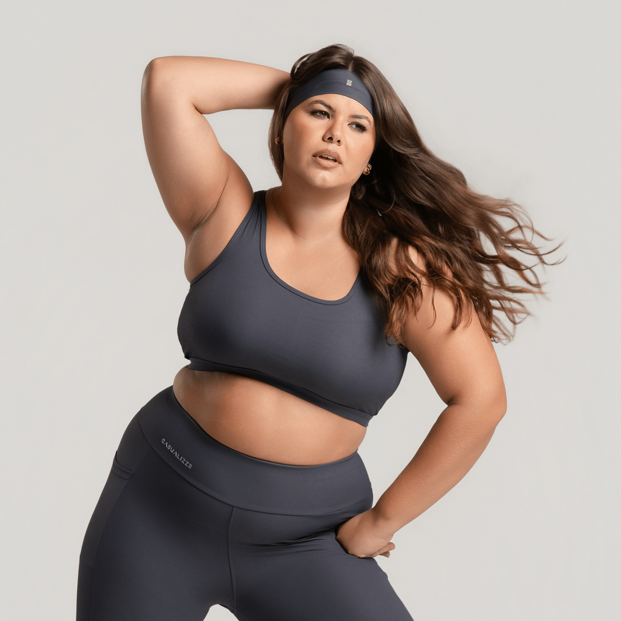 Kit 2 Tops Femininos Bolso Fitness Preto e Cinza