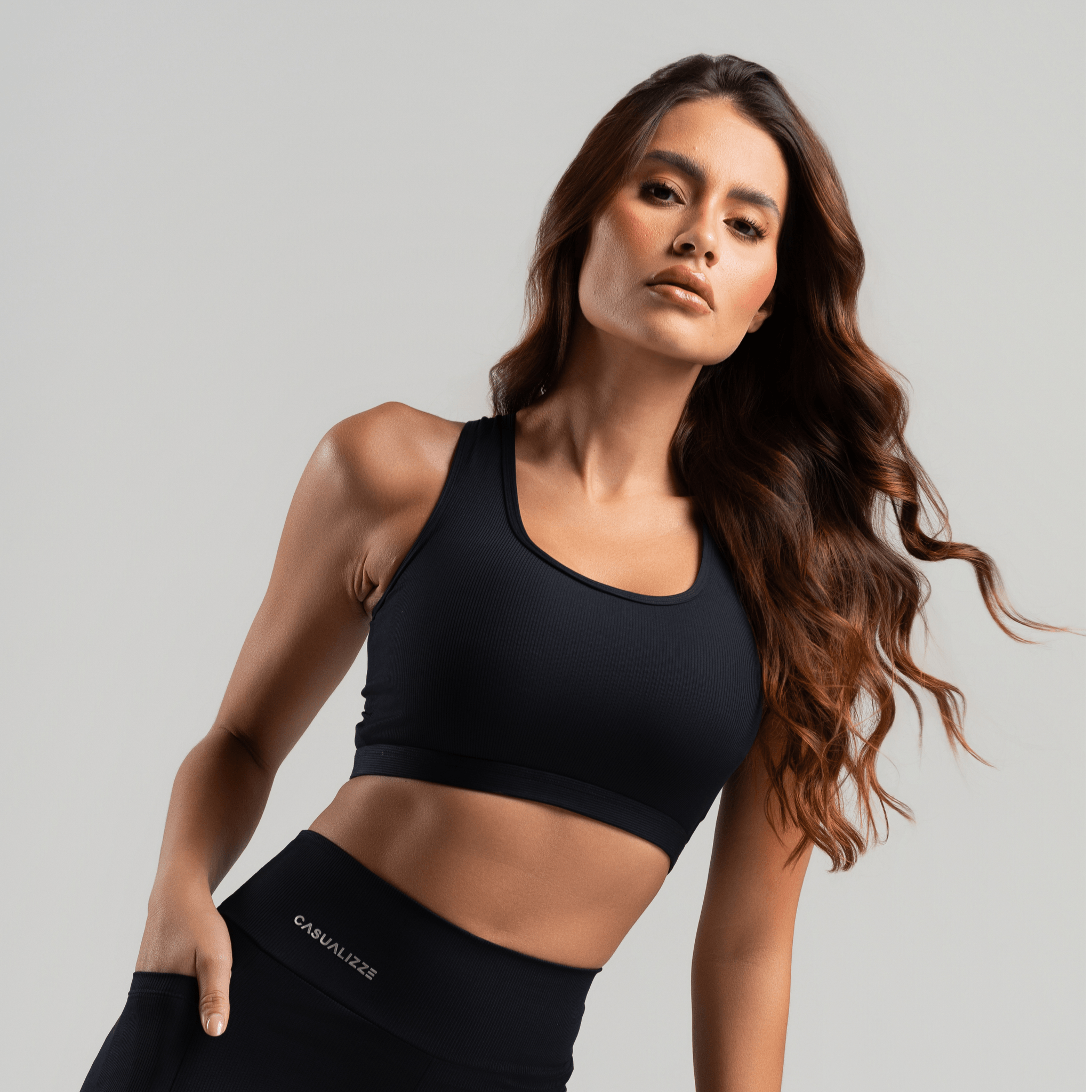 Kit 2 Tops Femininos Bolso Fitness Preto e Preto