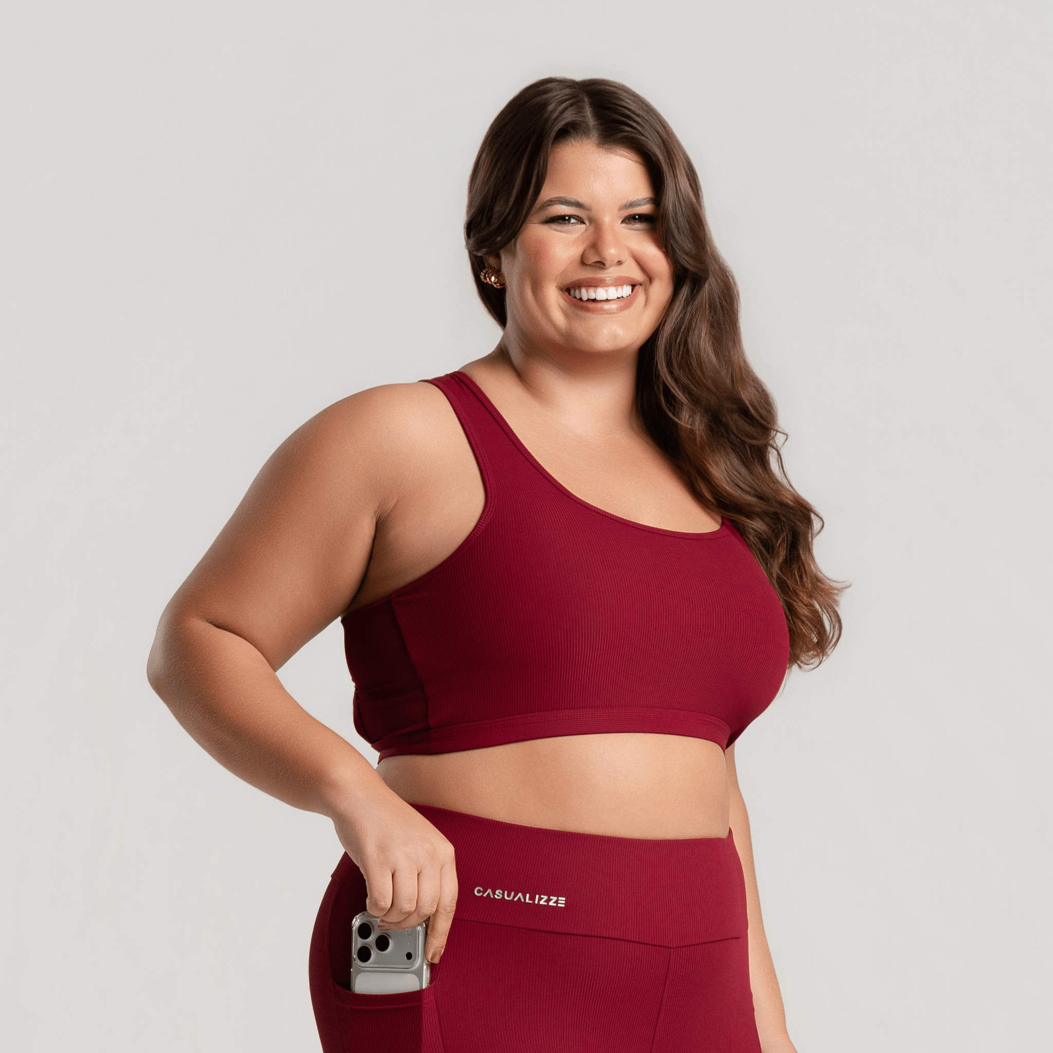 Kit 2 Tops Femininos Bolso Fitness Vermelho e Preto